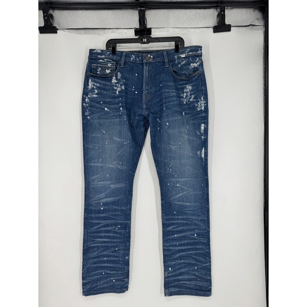 Cult Of Individuality Jeans Mens 42x33 Blue Denim Paint Splatter Rocker Slim Fit